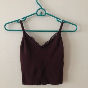Brandy Melville Plum Tank with Lace V Neck